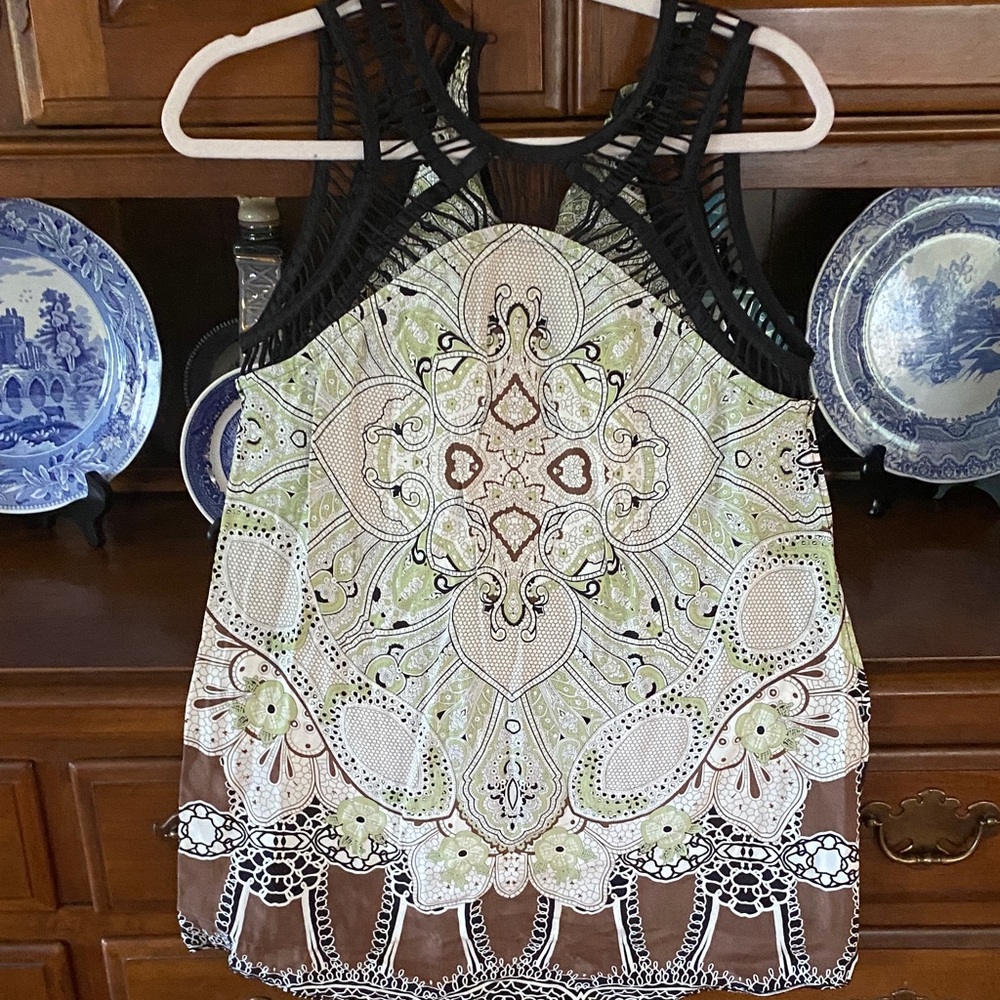 Etcetera Black, Green, and Brown Tank Top